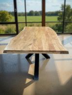 Table salle à manger bois Acacia pied mikado - 200 cm à 320 cm - SEINE l’épaisseur 6 cm (3+3)