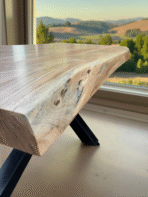 Table salle à manger bois Acacia pied mikado - 200 cm à 320 cm - SEINE l’épaisseur 6 cm (3+3)