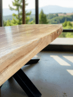 Table salle à manger bois Acacia pied mikado - 200 cm à 320 cm - SEINE l’épaisseur 6 cm (3+3)