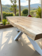 Table salle à manger acacia pieds mikado blanc Meribel 200 cm, 220 cm, 240 cm