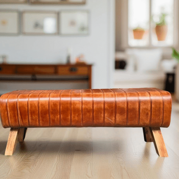 Banc Kota en cuir marron 120 cm