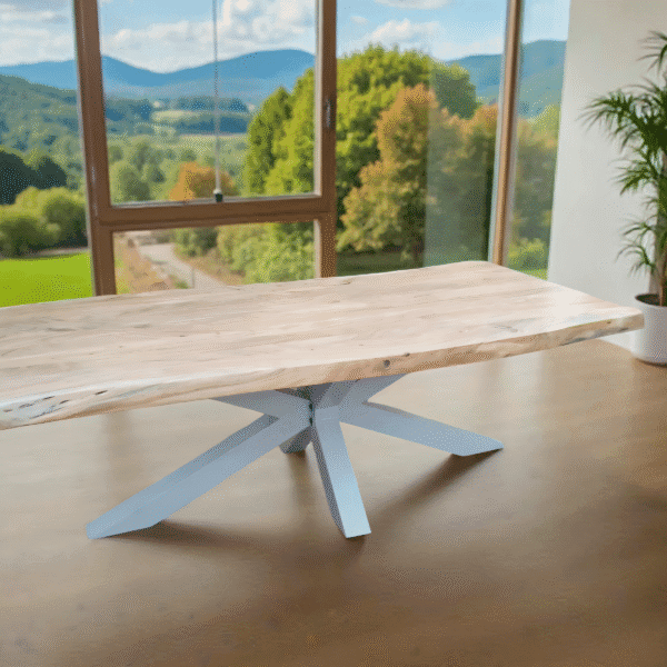 Table salle à manger acacia pieds mikado blanc Meribel 200 cm, 220 cm, 240 cm