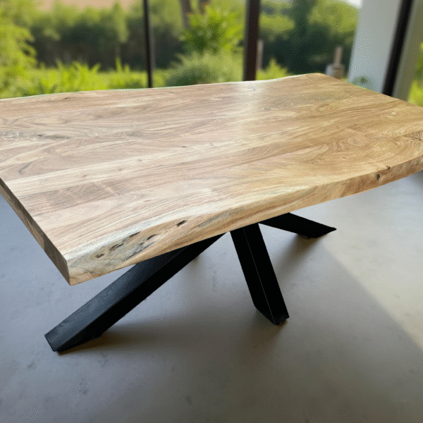 Table salle à manger bois Acacia pied mikado - 200 cm à 320 cm - SEINE l’épaisseur 6 cm (3+3)