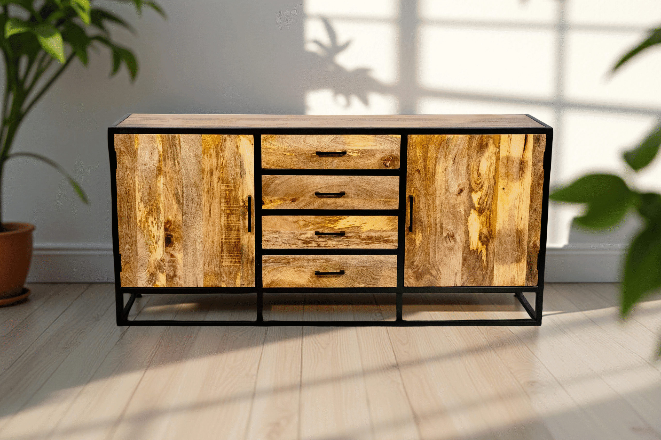 Bahut bas en manguier massif et métal – Collection Toulouse – 180 cm Bahut bas en manguier massif et métal – Collection Toulouse – 180 cm