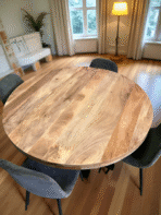 Table à manger ronde manguier massif - Rouen 100 cm, 120 cm, 130 cm ou 150 cm