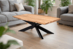 Table basse rectangulaire en acacia naturel clair à bords vifs 120x70 cm