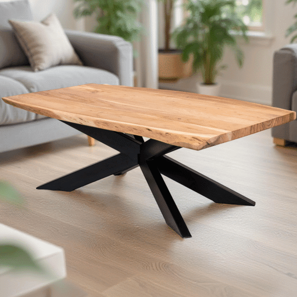 Table basse rectangulaire en acacia naturel clair à bords vifs 120x70 cm