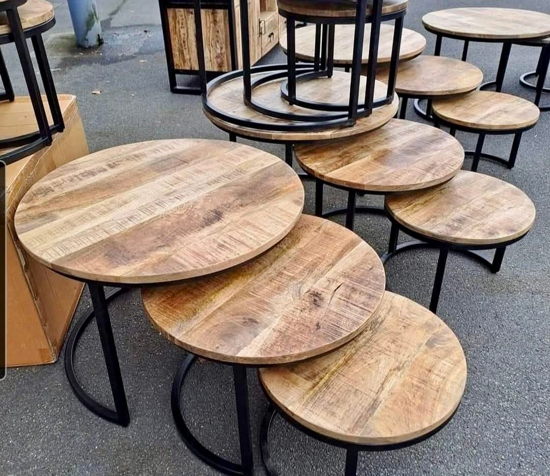 Table gigogne lot de 3 manguier brut