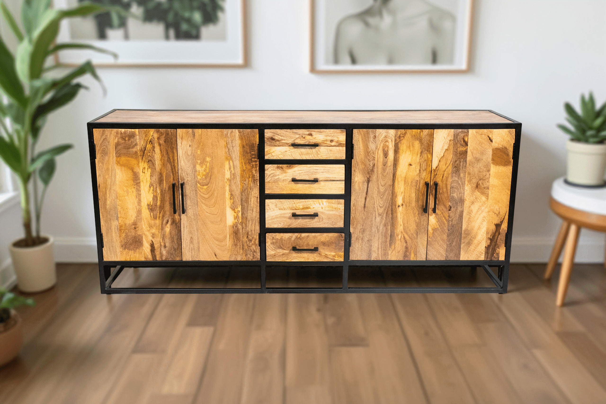 Bahut bas en manguier massif et métal – Collection Toulouse – 200 cm Bahut bas en manguier massif et métal – Collection Toulouse – 200 cm