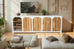 Buffet en bois d’acacia et manguier massif effet béton (pas de MDF / panneau de fibres) Rennes 225 cm