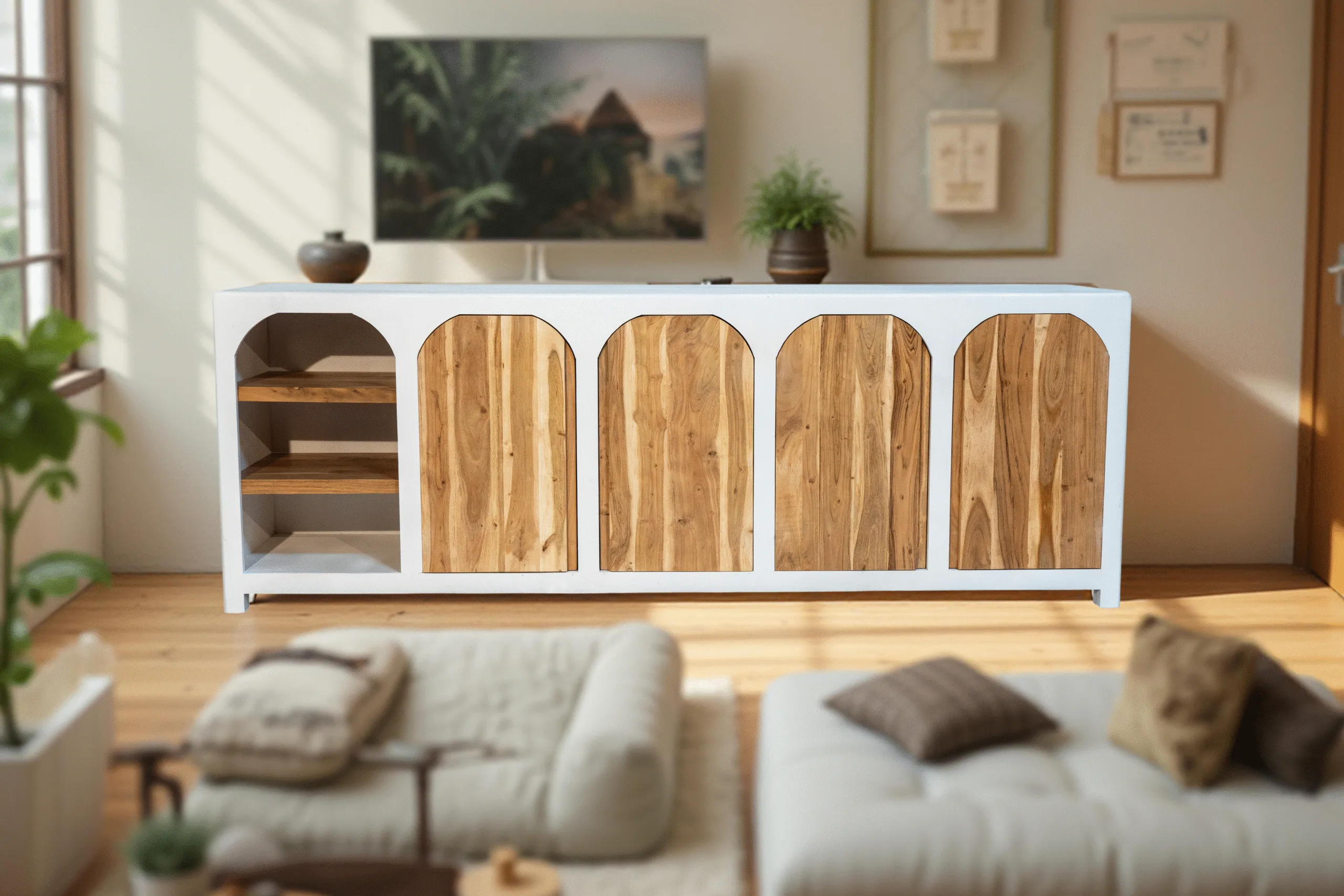 Buffet en bois d’acacia et manguier massif effet béton (pas de MDF / panneau de fibres) Rennes 225 cm Buffet en bois d’acacia et manguier massif effet béton (pas de MDF / panneau de fibres) Rennes 225 cm