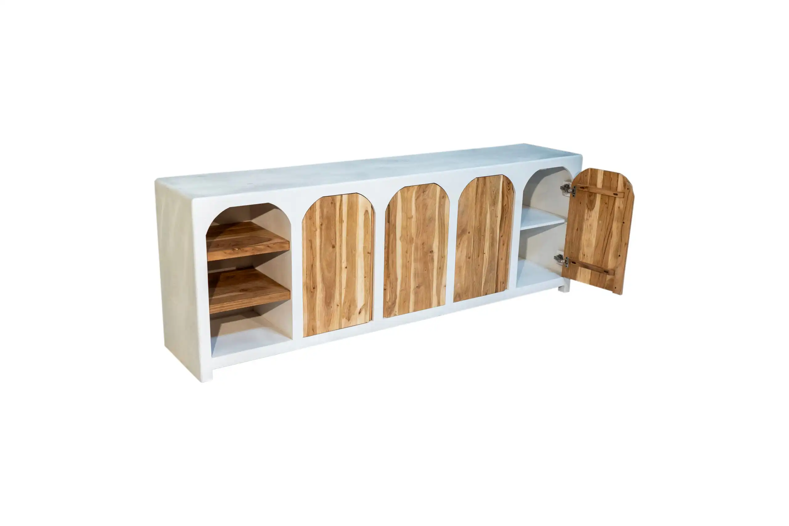 Buffet en bois d’acacia et manguier massif effet béton (pas de MDF / panneau de fibres) Rennes 225 cm