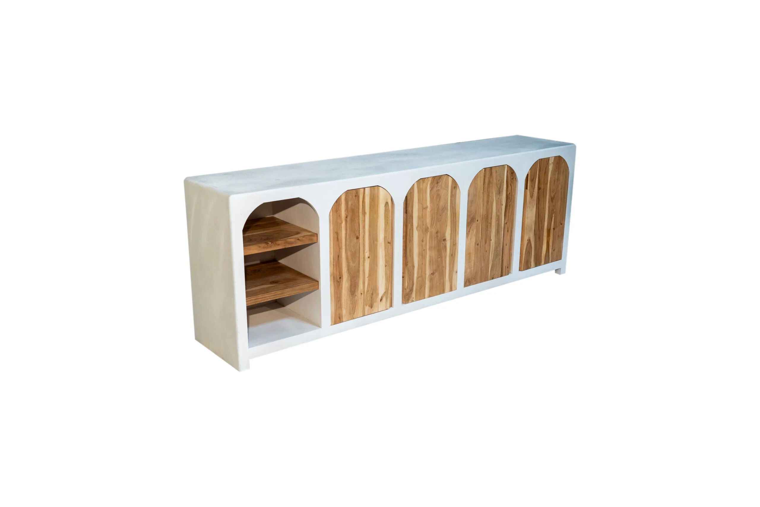 Buffet en bois d’acacia et manguier massif effet béton (pas de MDF / panneau de fibres) Rennes 225 cm
