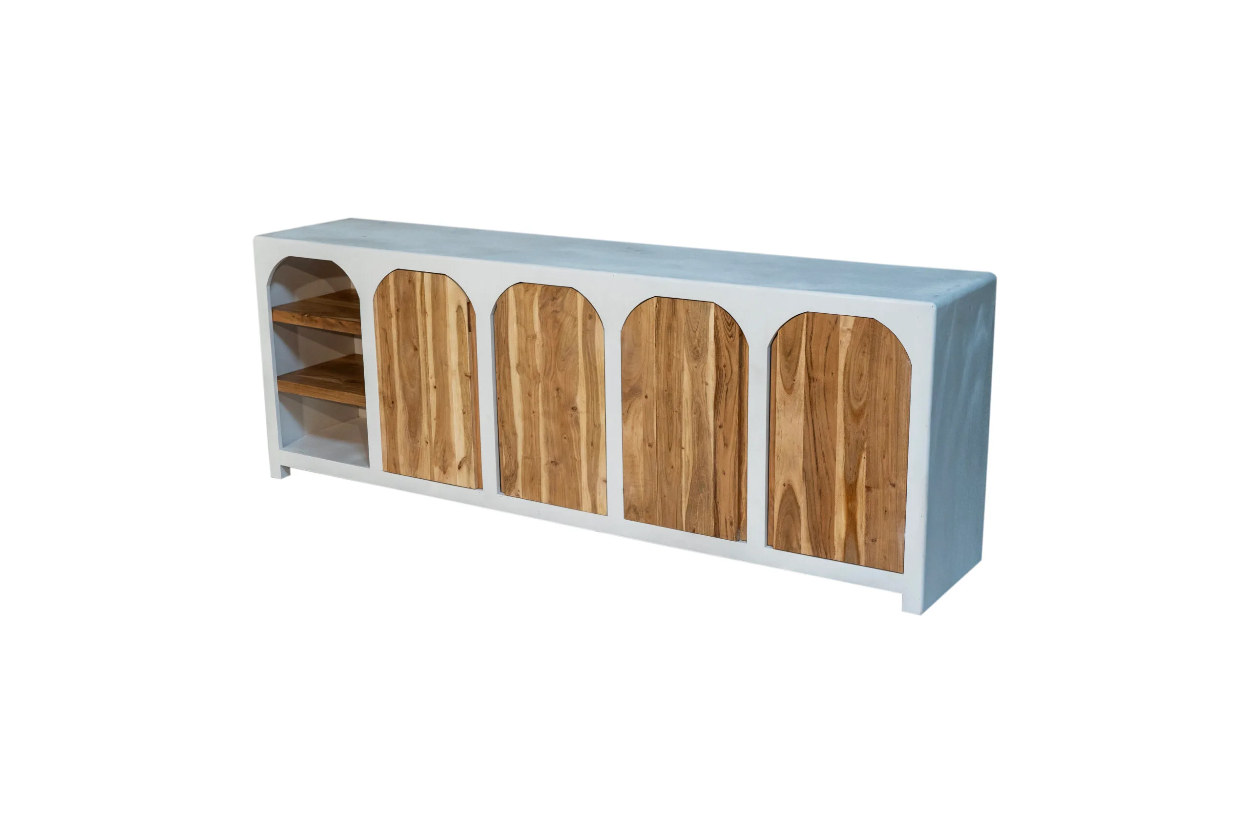 Buffet en bois d’acacia et manguier massif effet béton (pas de MDF / panneau de fibres) Rennes 225 cm