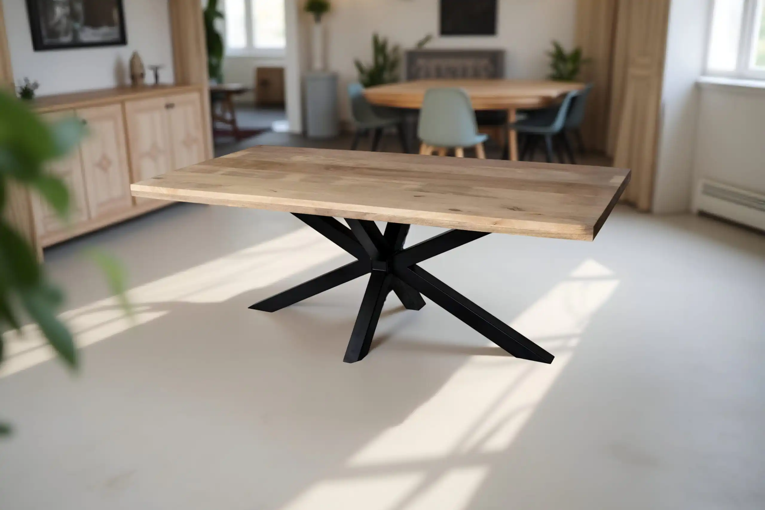 Table à manger manguier bord droit pieds central