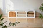Meuble TV Blanc en Bois Massif de Manguier effet béton et bois d'acacia Rennes