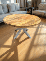 Table industrielle ronde manguier métal - 100 à 150 cm pieds Blanc Bayonne - arrivage début octobre