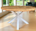 Table industrielle ronde manguier métal - 100 à 150 cm pieds Blanc Bayonne - arrivage début octobre
