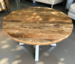 Table industrielle ronde manguier métal - 100 à 150 cm pieds Blanc Bayonne - arrivage début octobre