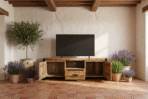 Meuble TV Industriel en Bois de Manguier Massif et Metal – 150x45x55 cm – Toulouse