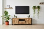 Meuble TV Industriel en Bois de Manguier Massif et Metal – 150x45x55 cm – Toulouse