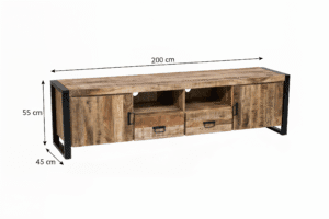 Meuble TV Industriel en Bois de Manguier Massif et Metal – 200x45x55 cm – Toulouse FRENCH DAYS