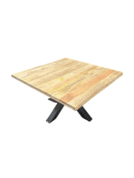 Table à manger carrée 140x140 cm en bois de manguier avec pied central en métal noir bords irréguliers - Pareloup
