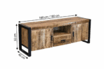 Meuble TV Industriel en Bois de Manguier Massif et Métal Noir – 160 ou 180 cm – Style Loft – Toulouse