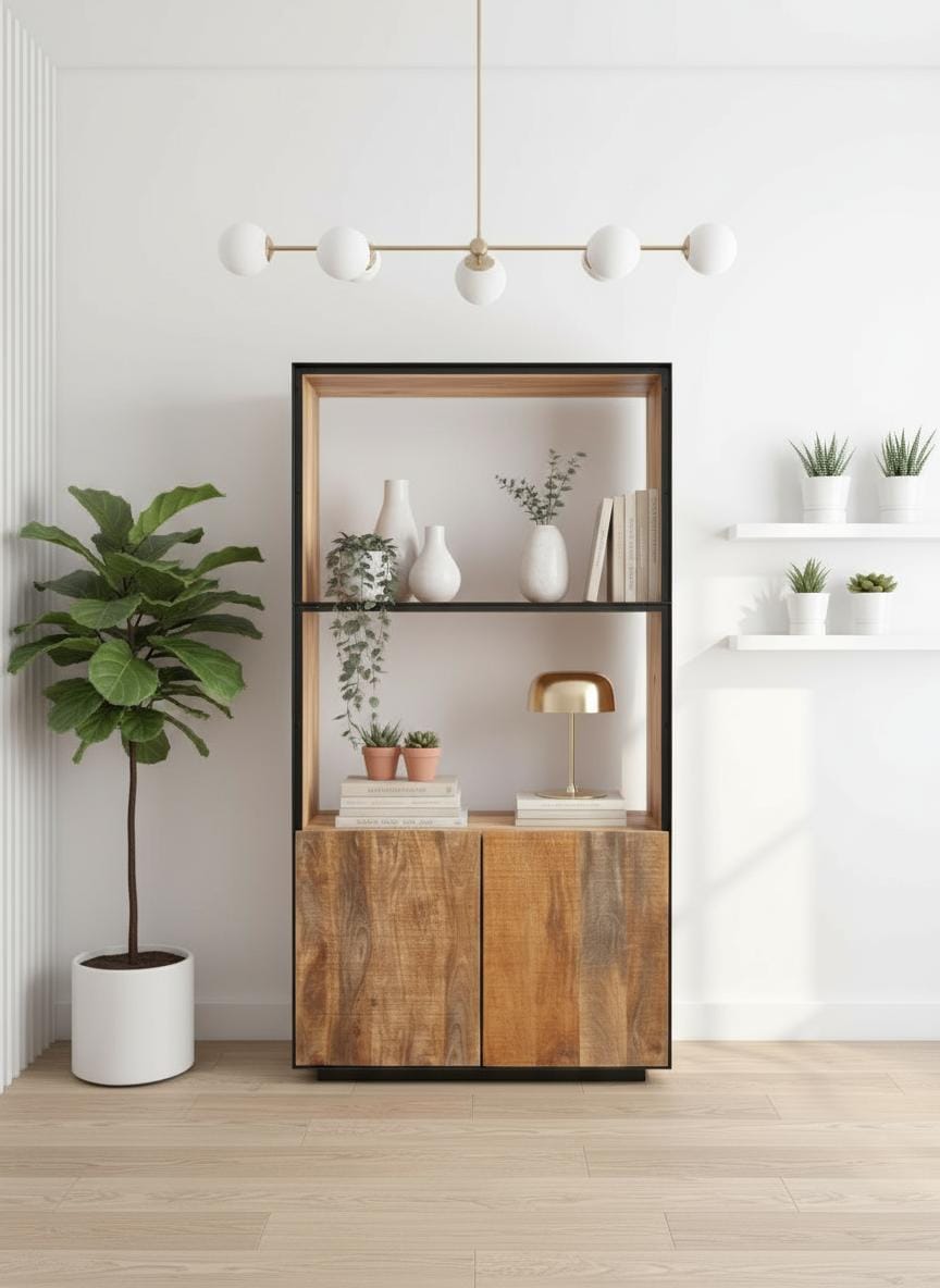 Bibliothèque 2 portes en bois de manguier et métal Aurillac - 180 cm Bibliothèque 2 portes en bois de manguier et métal Aurillac - 180 cm