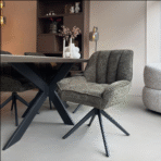 Chaise Bourget – Chaise pivotante en tissu avec pied métal noir | Taupe, Vert, Blanc Naturel Dwelling Interiors