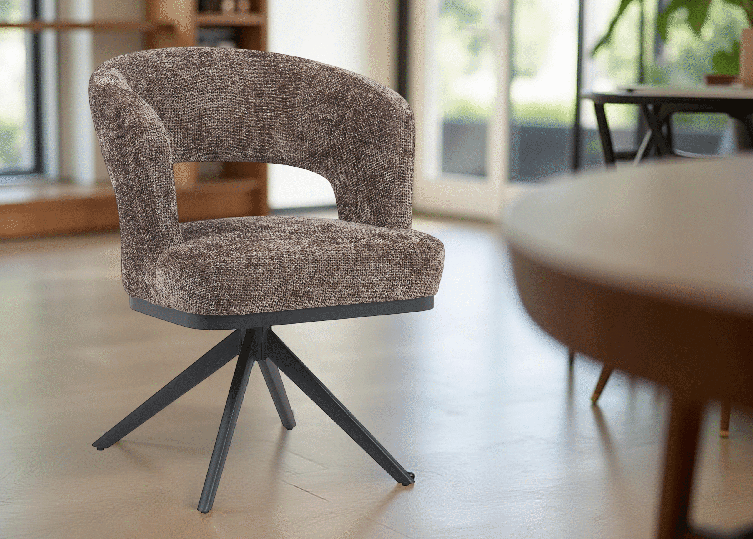 Chaise Gaube – Chaise pivotante en tissu avec pied métal noir | Taupe, Vert, Blanc Naturel 11 Chaise Gaube – Chaise pivotante en tissu avec pied métal noir | Taupe, Vert, Blanc Naturel 1