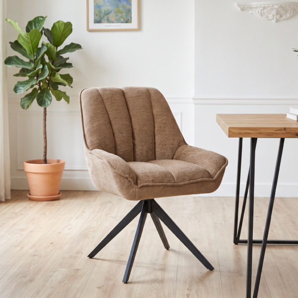 Chaise Bourget – Chaise pivotante en tissu avec pied métal noir – Anthracite, Taupe, Vert ou Blanc Naturel | Dwelling Interiors