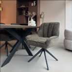 Chaise Bourget – Chaise pivotante en tissu avec pied métal noir | Taupe, Vert, Blanc Naturel Dwelling Interiors