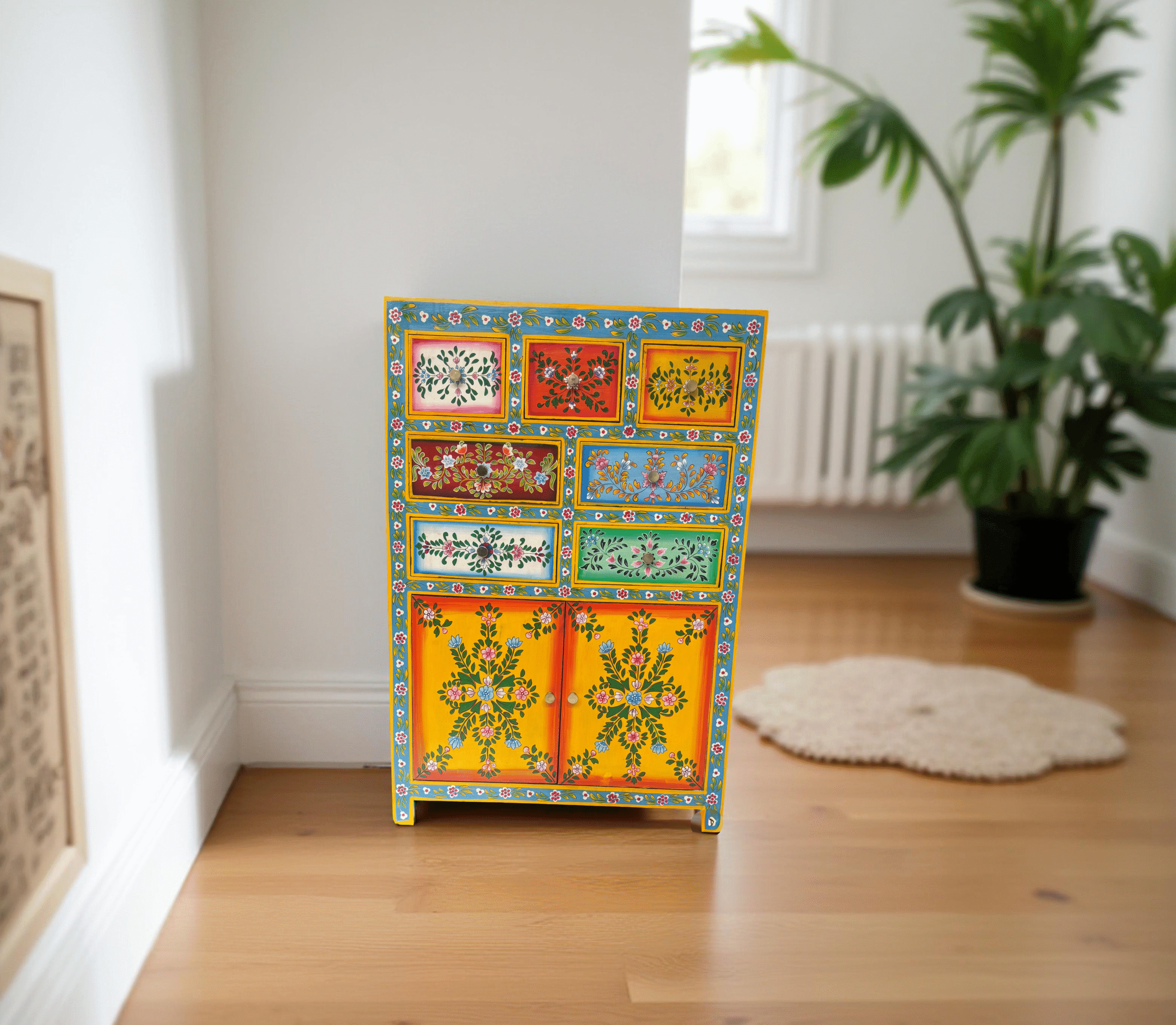 Commode Giverny en Bois de Manguier – 7 Tiroirs & 2 Portes – Peinte à la Main – Multicolore – 120 cm Commode Giverny en Bois de Manguier – 7 Tiroirs & 2 Portes – Peinte à la Main – Multicolore – 120 cm