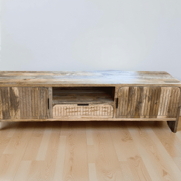 Meuble TV en Bois de Manguier Massif 180×40×50 cm – Morlaix - Dwelling Interiors