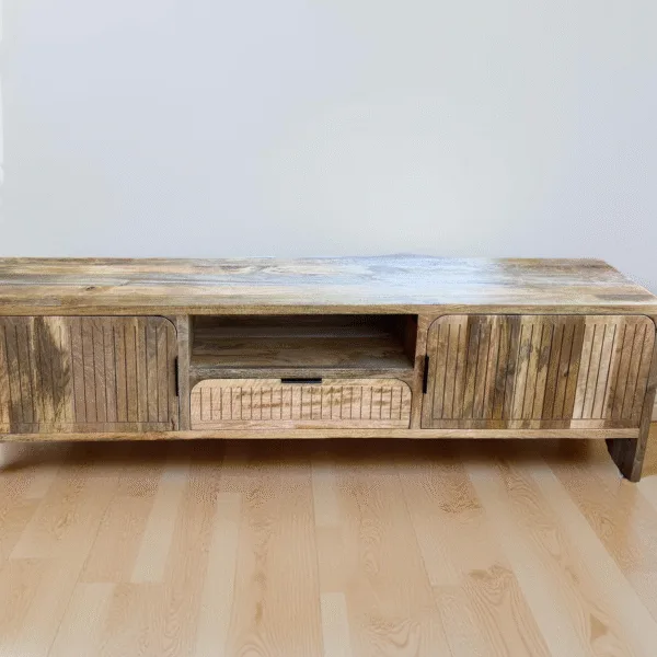 Meuble TV en Bois de Manguier Massif 180×40×50 cm – Morlaix - Dwelling Interiors