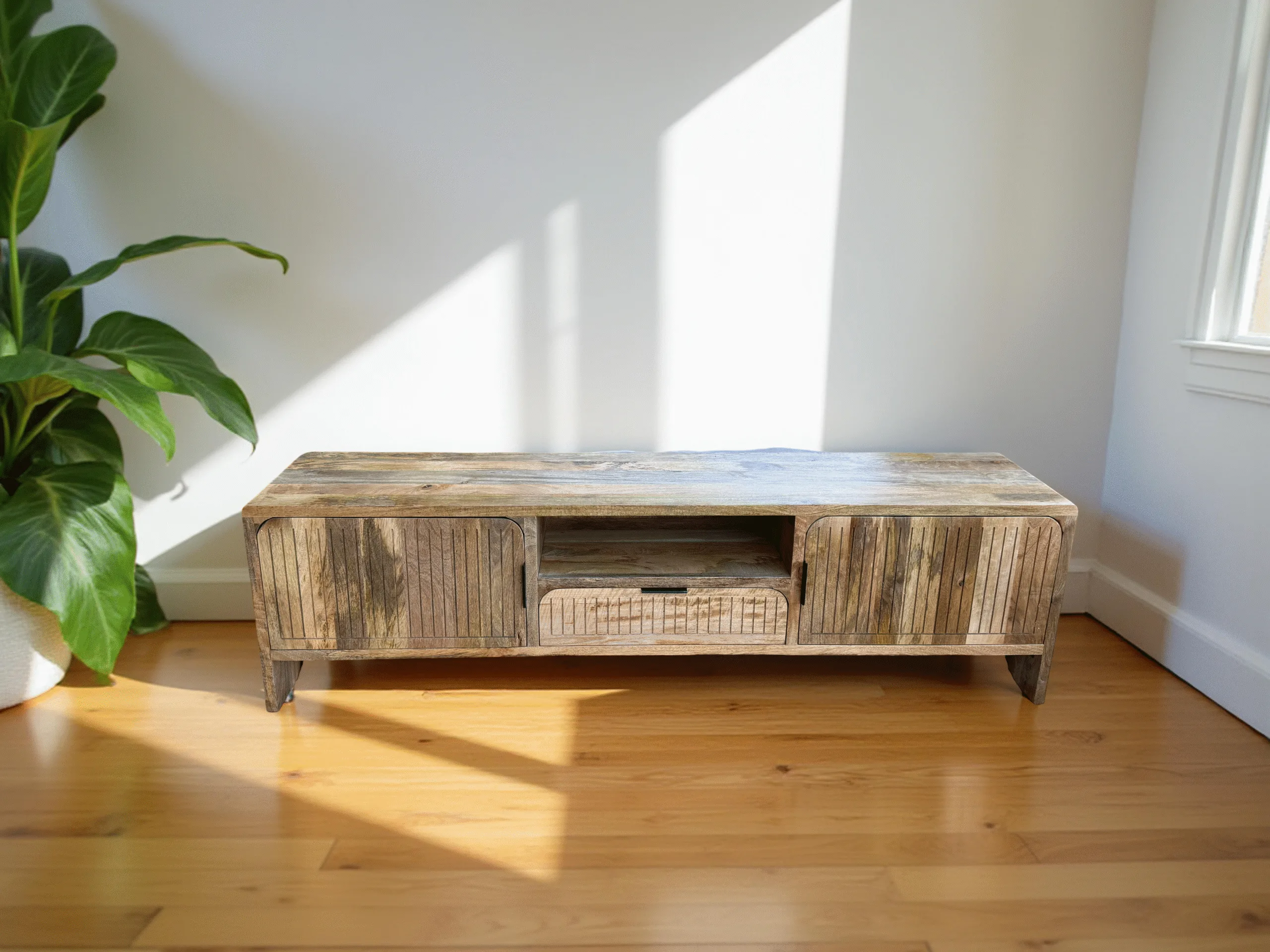 Meuble TV en Bois de Manguier Massif 180×40×50 cm – Morlaix - Dwelling Interiors