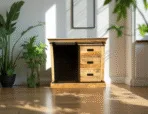 Buffet industriel Bordeaux en bois de manguier massif et métal – Porte coulissante