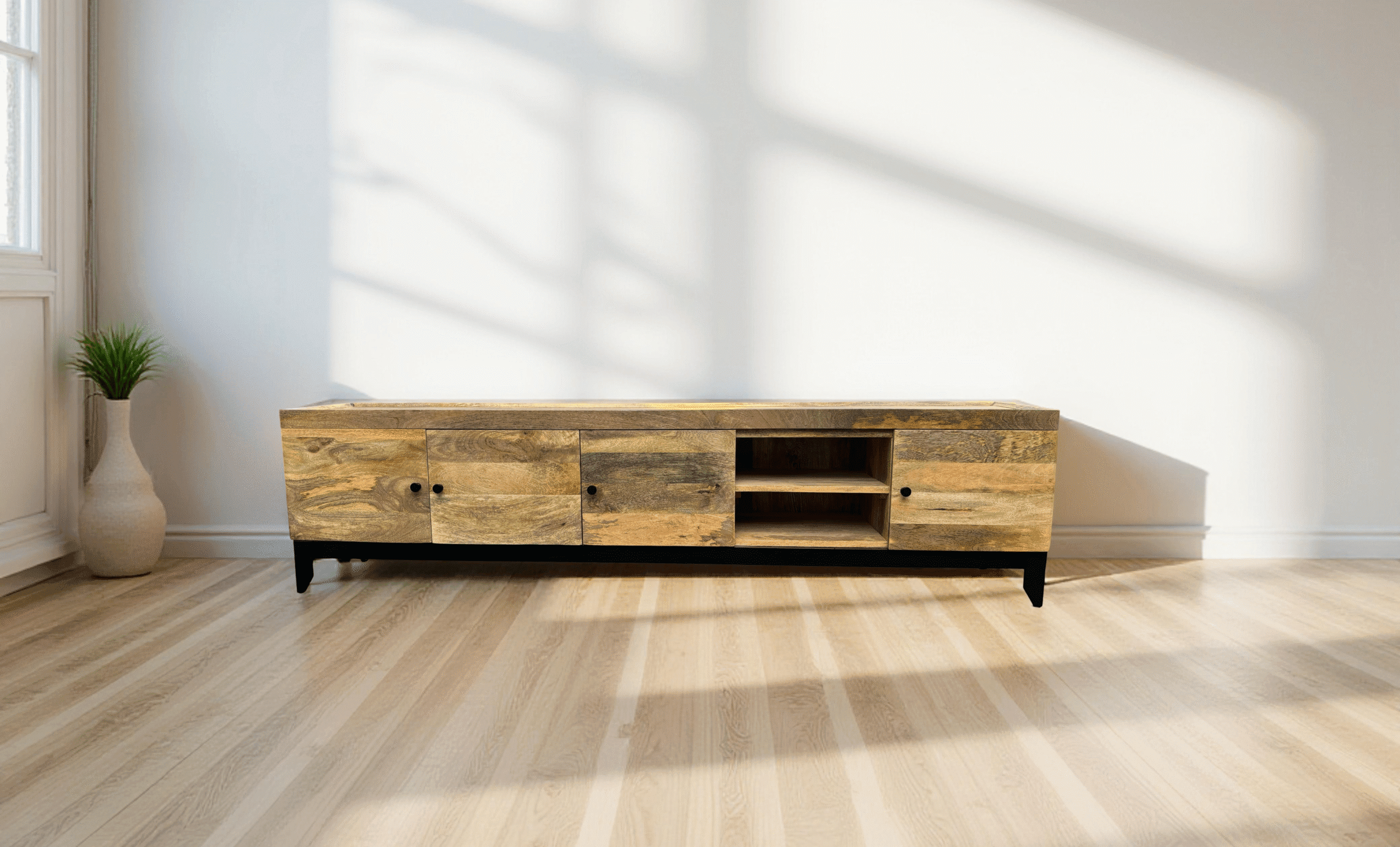 Meuble TV Troyes en bois de manguier massif et métal – 200×40×50 cm – Dwelling Interiors Meuble TV Troyes en bois de manguier massif et métal – 200×40×50 cm – Dwelling Interiors