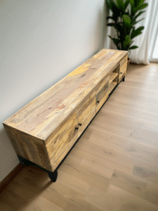 Meuble TV Troyes en bois de manguier massif et métal – 200×40×50 cm – Dwelling Interiors