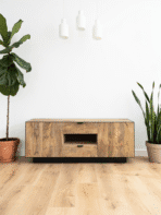 Meuble TV industriel en bois de manguier et métal noir – Avignon 150 cm