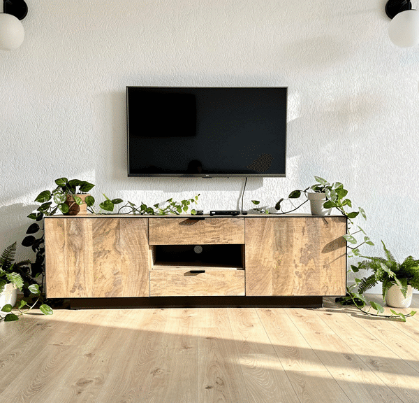 Meuble TV industriel en bois de manguier et métal noir – Avignon 150 cm