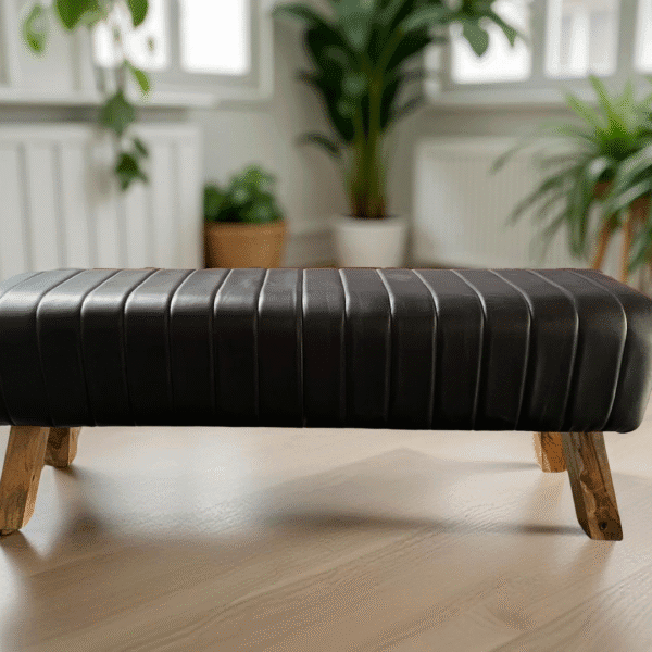 Banc Kota en cuir noir 120 cm