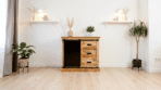Buffet industriel Bordeaux en bois de manguier massif et métal – Porte coulissante