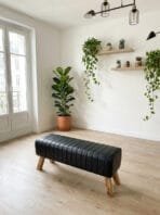Banc Kota en cuir noir 120 cm