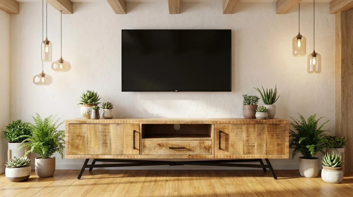Meuble TV Industriel en Bois de Manguier Massif et Metal – 150 cm et 180 cm – Amiens