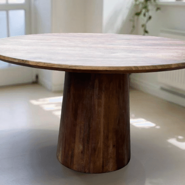 Table ronde Bourges - Manguier massif brun noyer - 130 cm - Dwelling Interiors