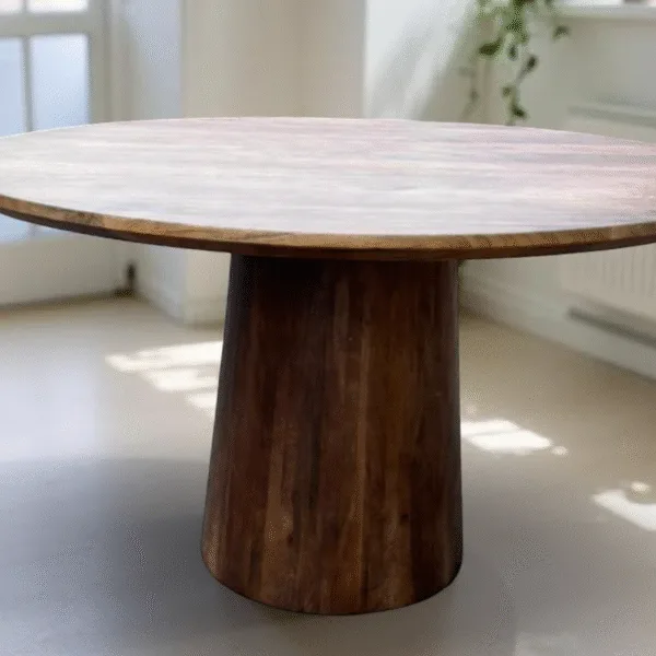 Table ronde Bourges - Manguier massif brun noyer - 130 cm - Dwelling Interiors