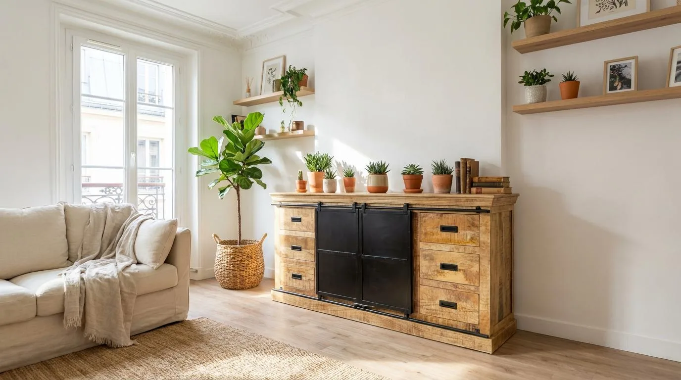 Buffet industriel en manguier massif et métal INDUS – 160 ou 180 cm | Dwelling Interiors
