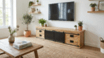 Meuble TV industriel bois massif & métal avec portes coulissantes – Indus – 180 / 200 cm – Dwelling Interiors